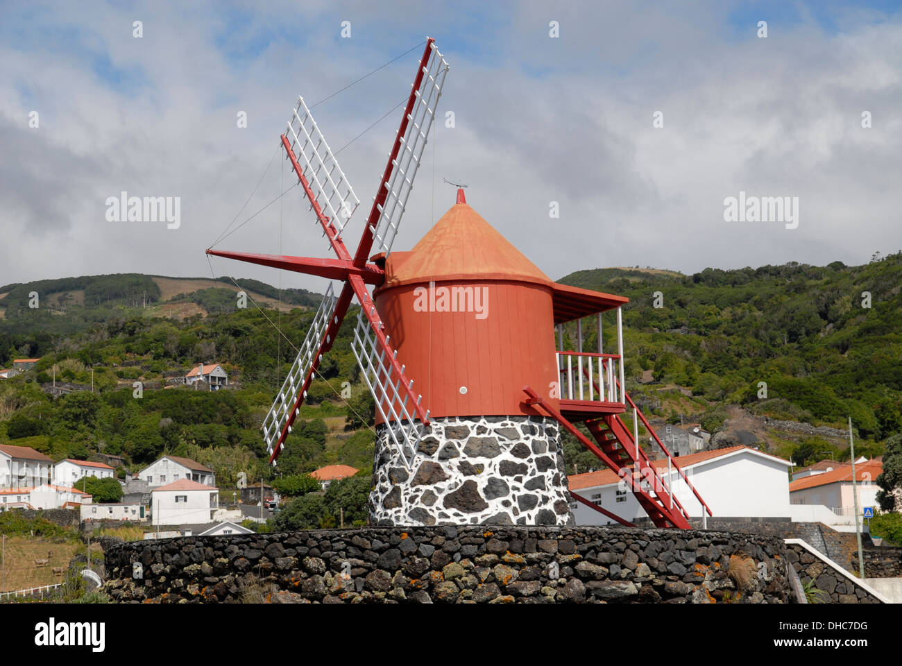 Windmill 'Mohino do Mowvucao' in the South of Pico Island, Azores, Portugal Stock Photo