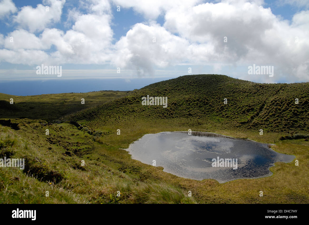 Small cater lake on the rim in the East of Pico Island, Azores, Portugal Stock Photo
