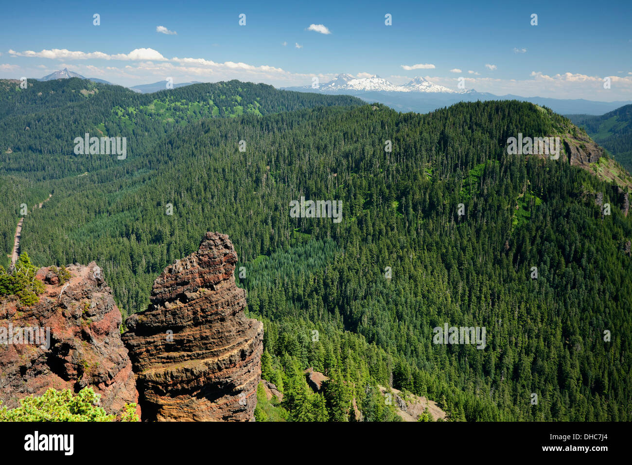 OREGON - View of the Sisters from the Iron Mountain Trail in the Willamette National Forest. Stock Photo