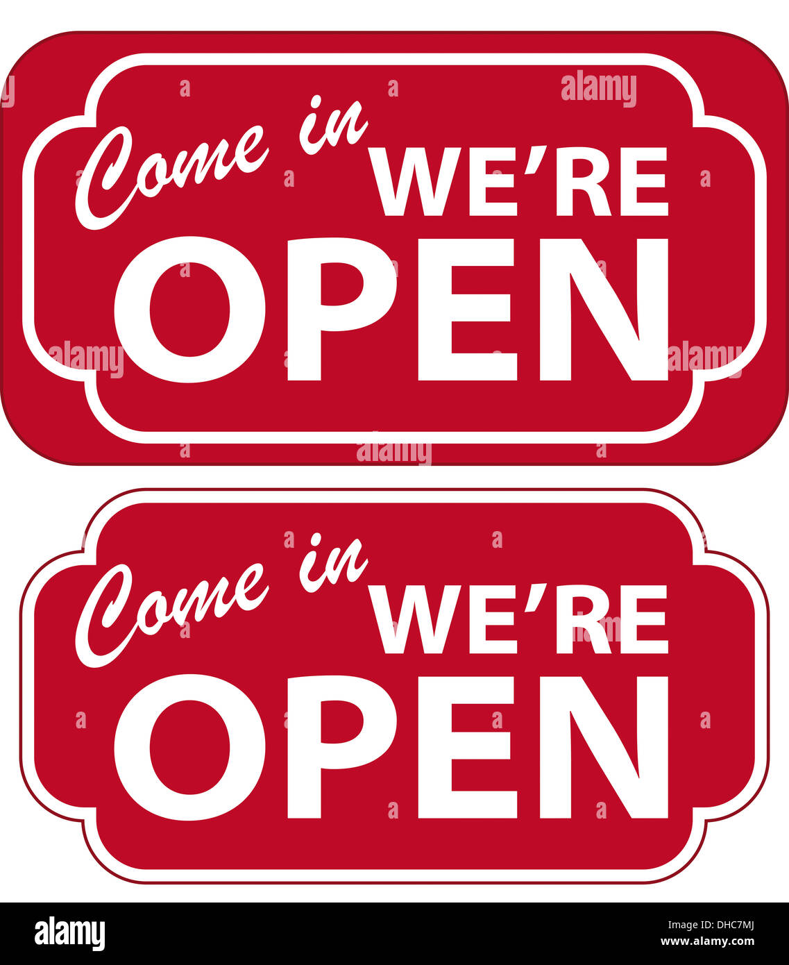 Vector illustration of Come In We're Open Sign Stock Photo - Alamy