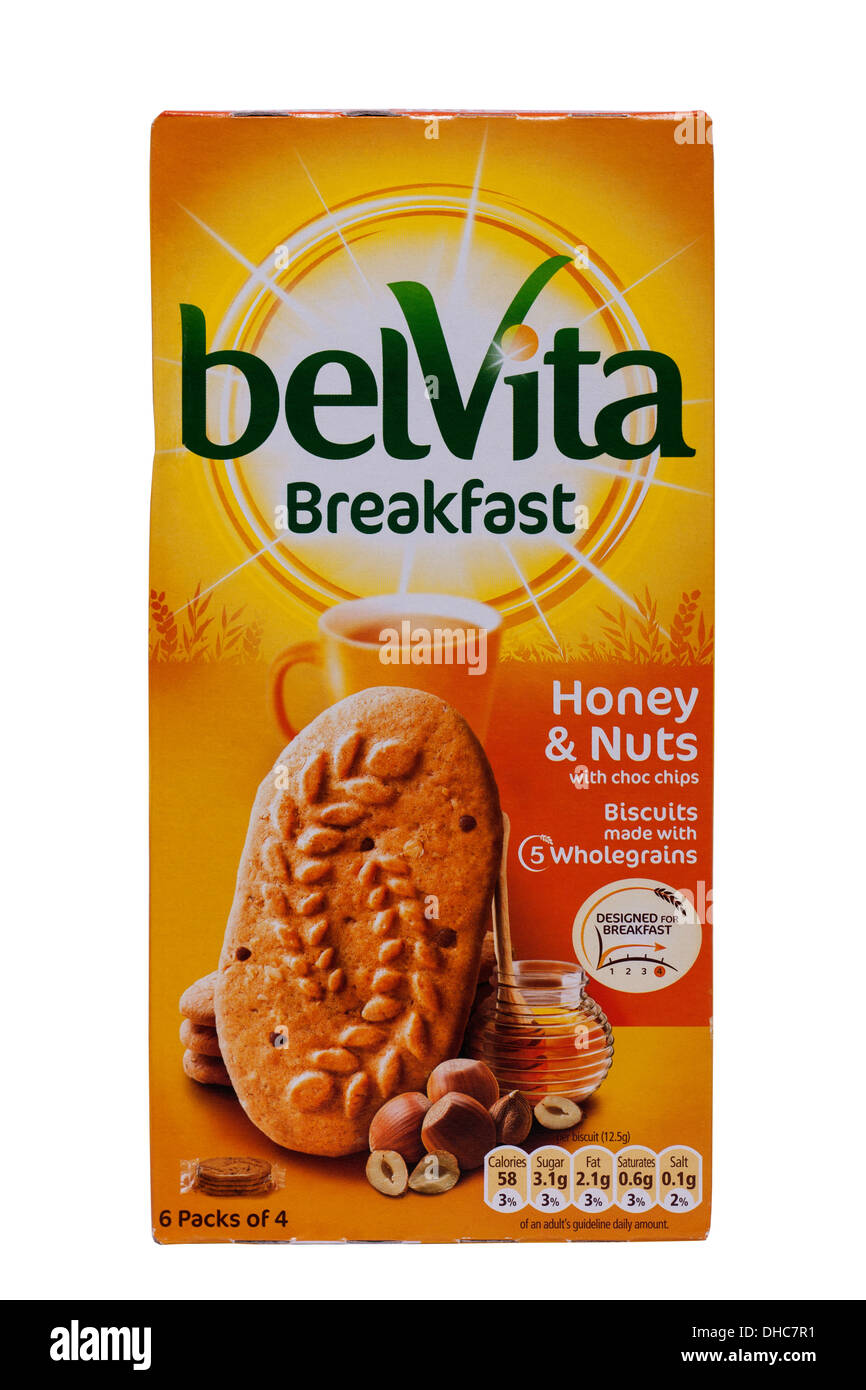 A multipack box of Nabisco belvita breakfast biscuits on a white background Stock Photo