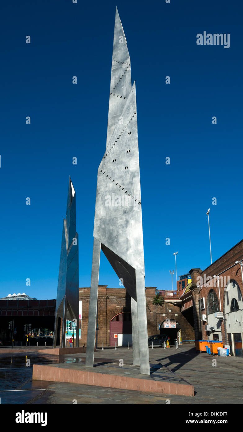 Sculptures at Greengate Square, Salford, Manchester, England, UK Stock