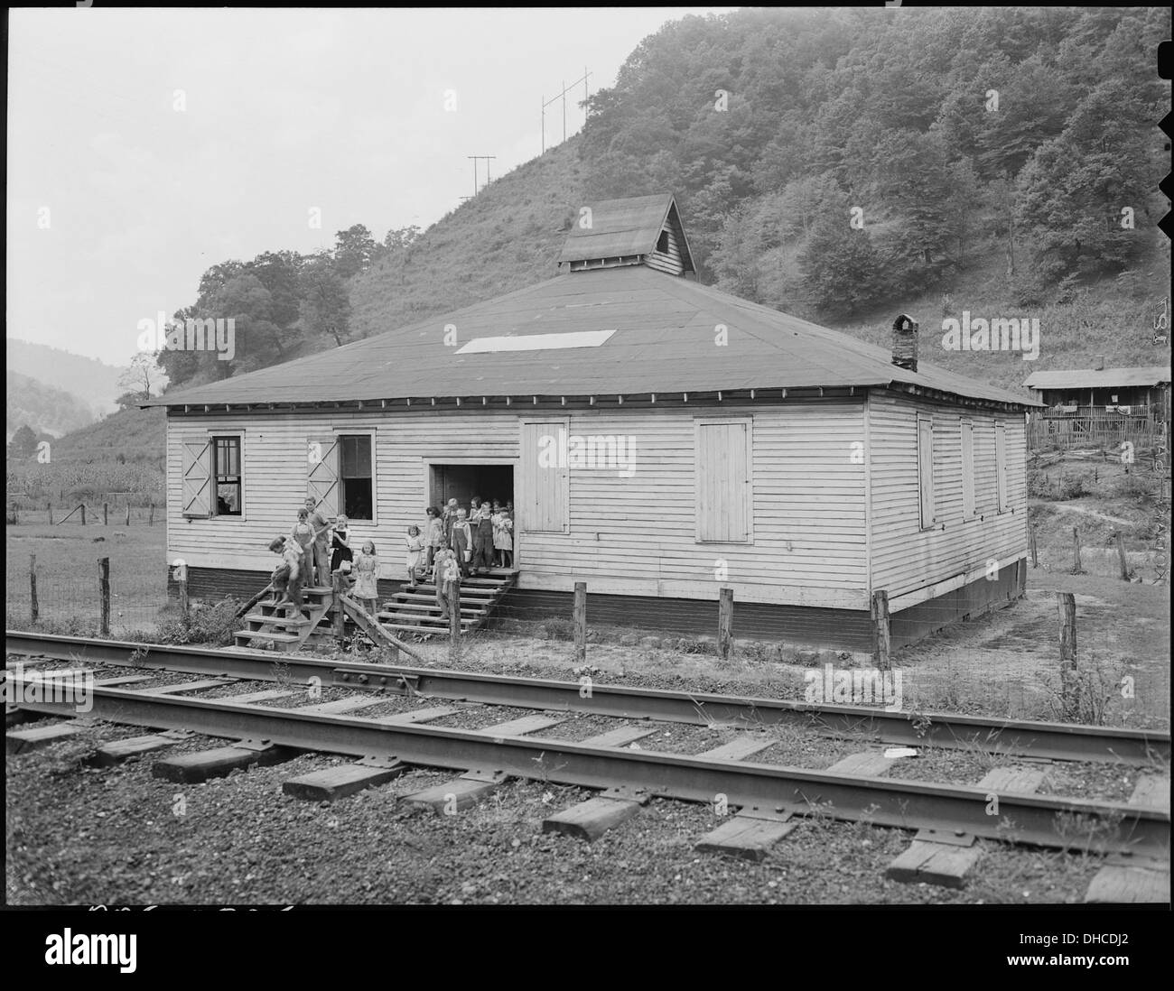 Old school building school on Black and White Stock Photos & Images - Alamy