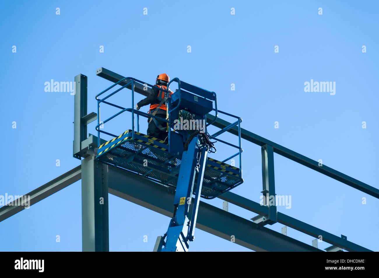 Steel erector workman on an access platform, 1 Hardman Street site