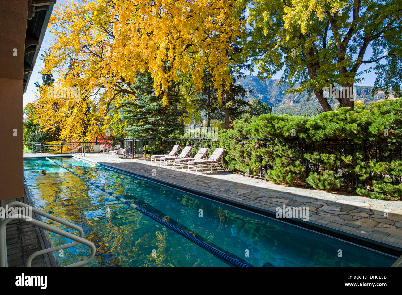 Swimming pool, The Broadmoor, historic luxury hotel and resort, Colorado Springs, Colorado, USA Stock Photo