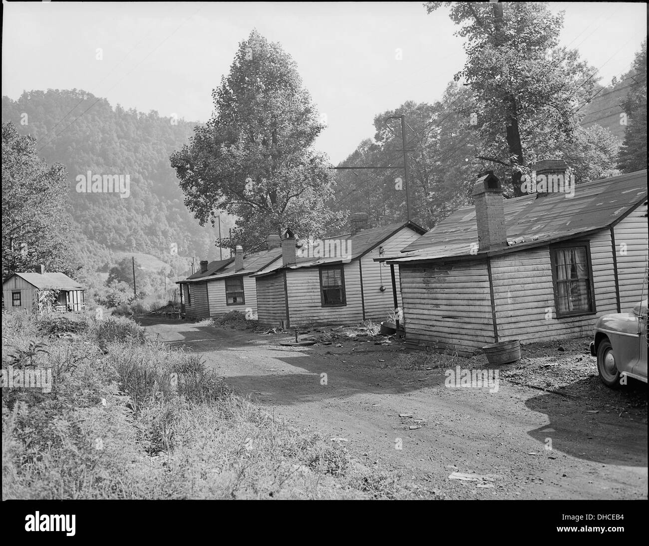 Typical three room houses at Big Sandy. Miners are charged $8 monthly for bus transportation to the mines at Exeter.... 540715 Stock Photo