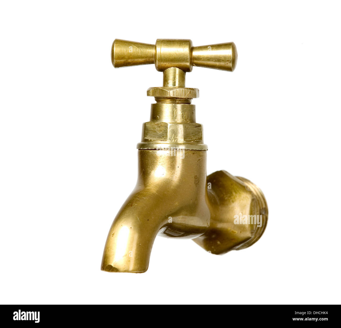 Golden vintage tap on white isolated background Stock Photo