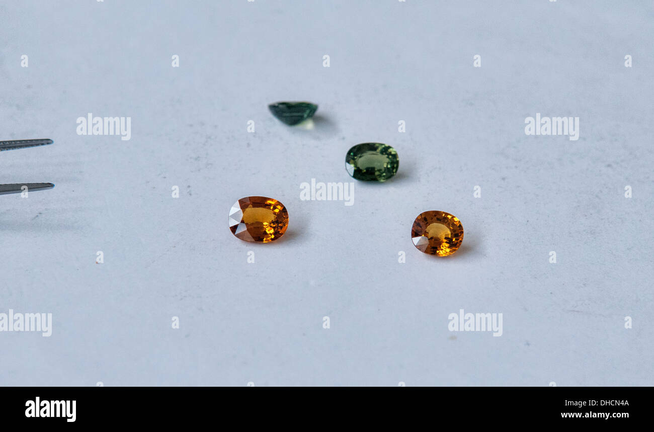 gems for sale at the weekend Gems Market in Chanthaburi, Thailand Stock