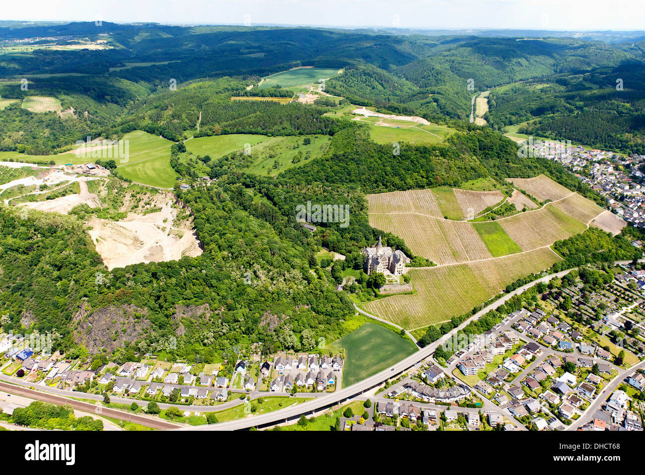 Germany, Rhineland-Palatinate, Bad Hoenningen, View of Castle Arenfels ...