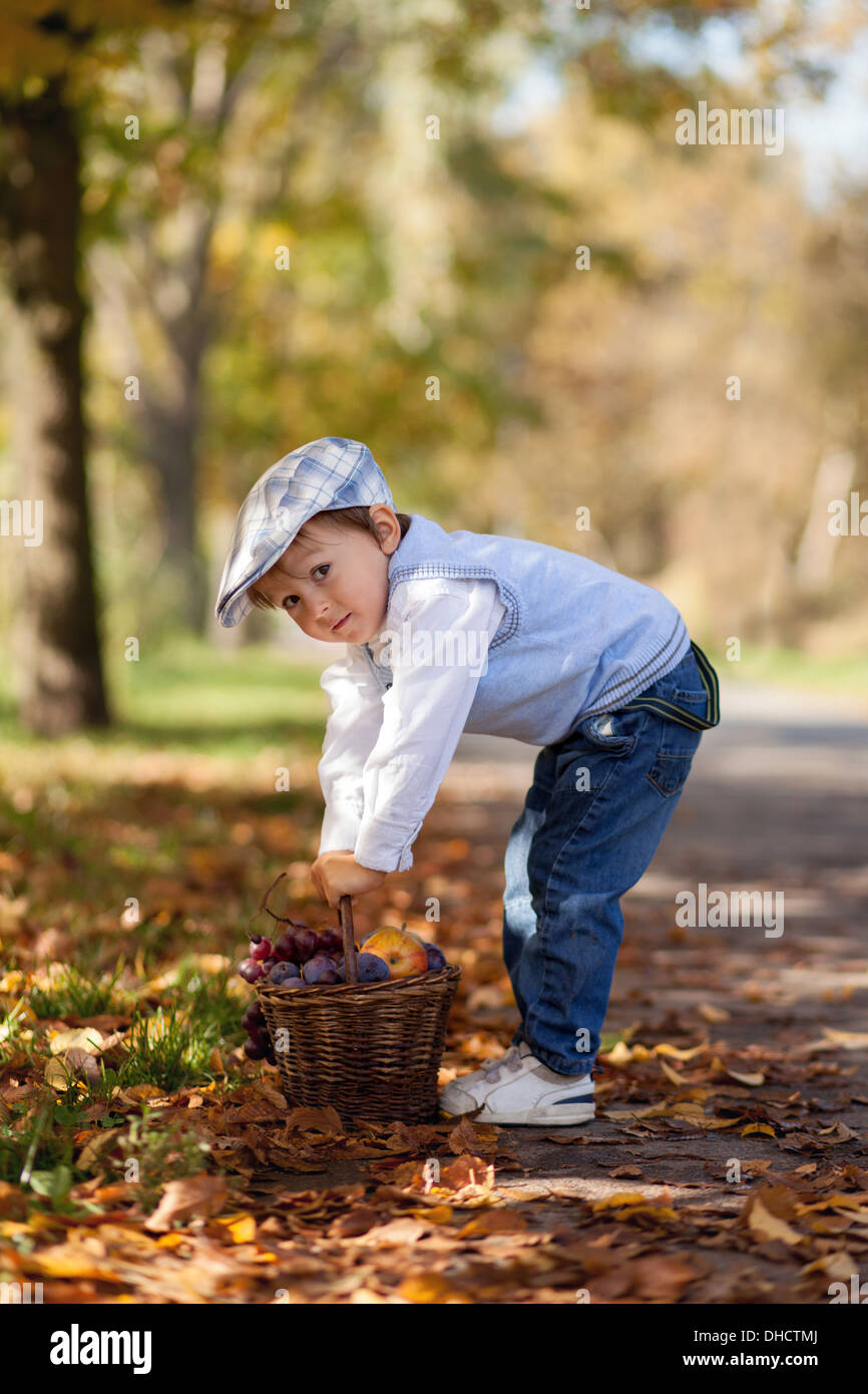 Boy with a basket of fruits hires stock photography and images Alamy