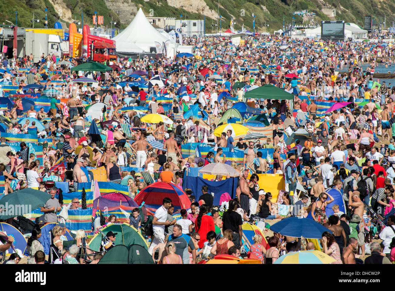 Record breaking crowd on beach at Bournemouth Air Festival 2013. Stock Photo