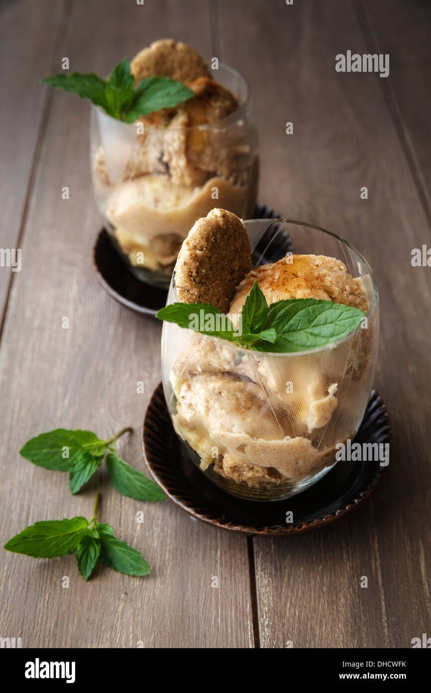 Banana yogurt ice cream with flapjacks, studio shot Stock Photo Alamy