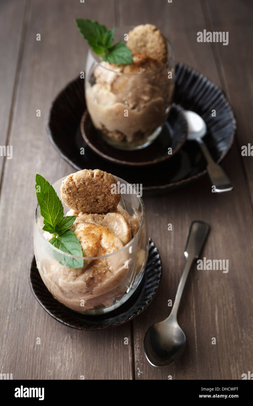 Banana yogurt ice cream with flapjacks, studio shot Stock Photo Alamy