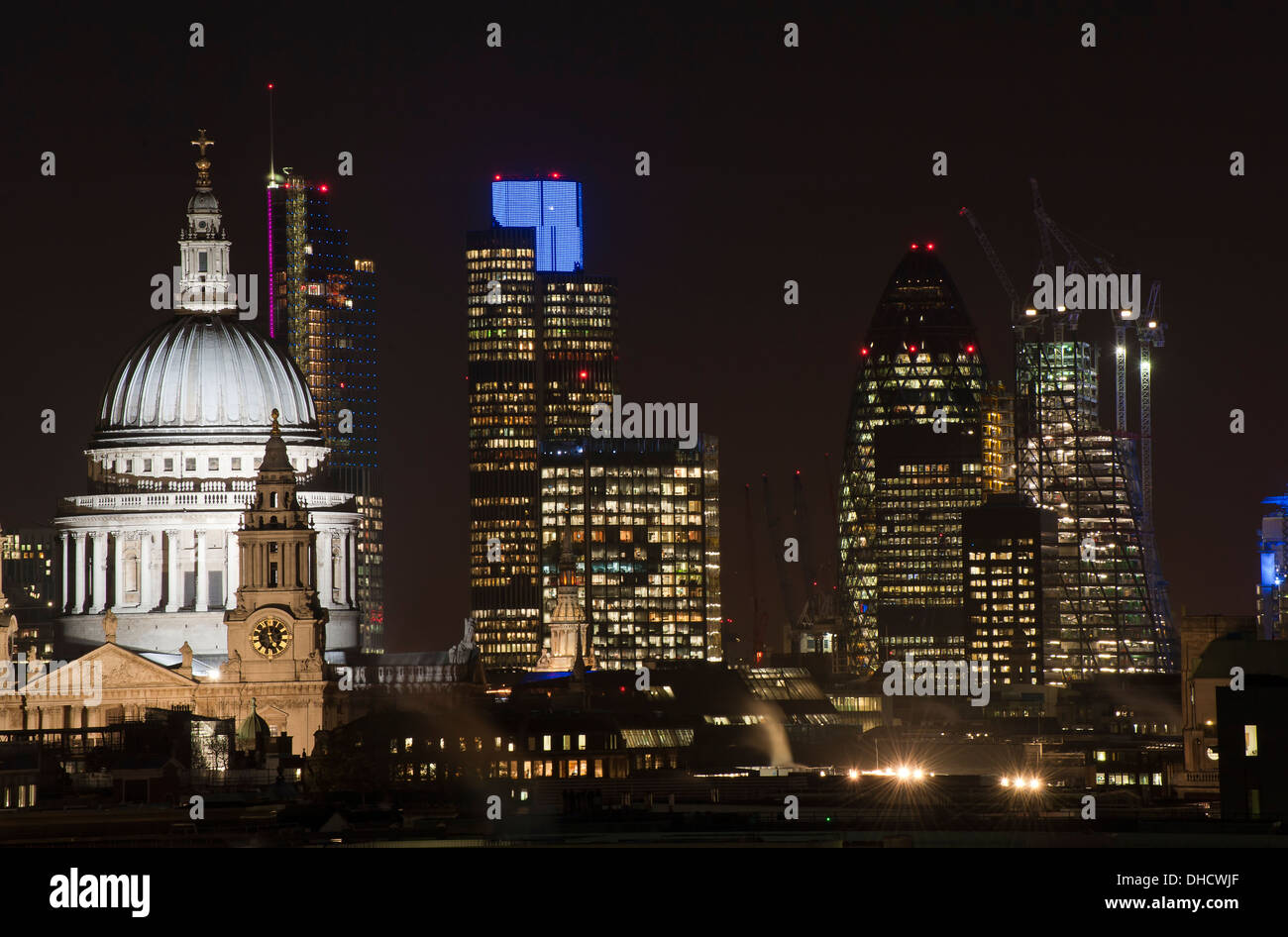London city skyline of St Paul's Cathedral and The City including Tower 42 and The Gherkin Stock Photo