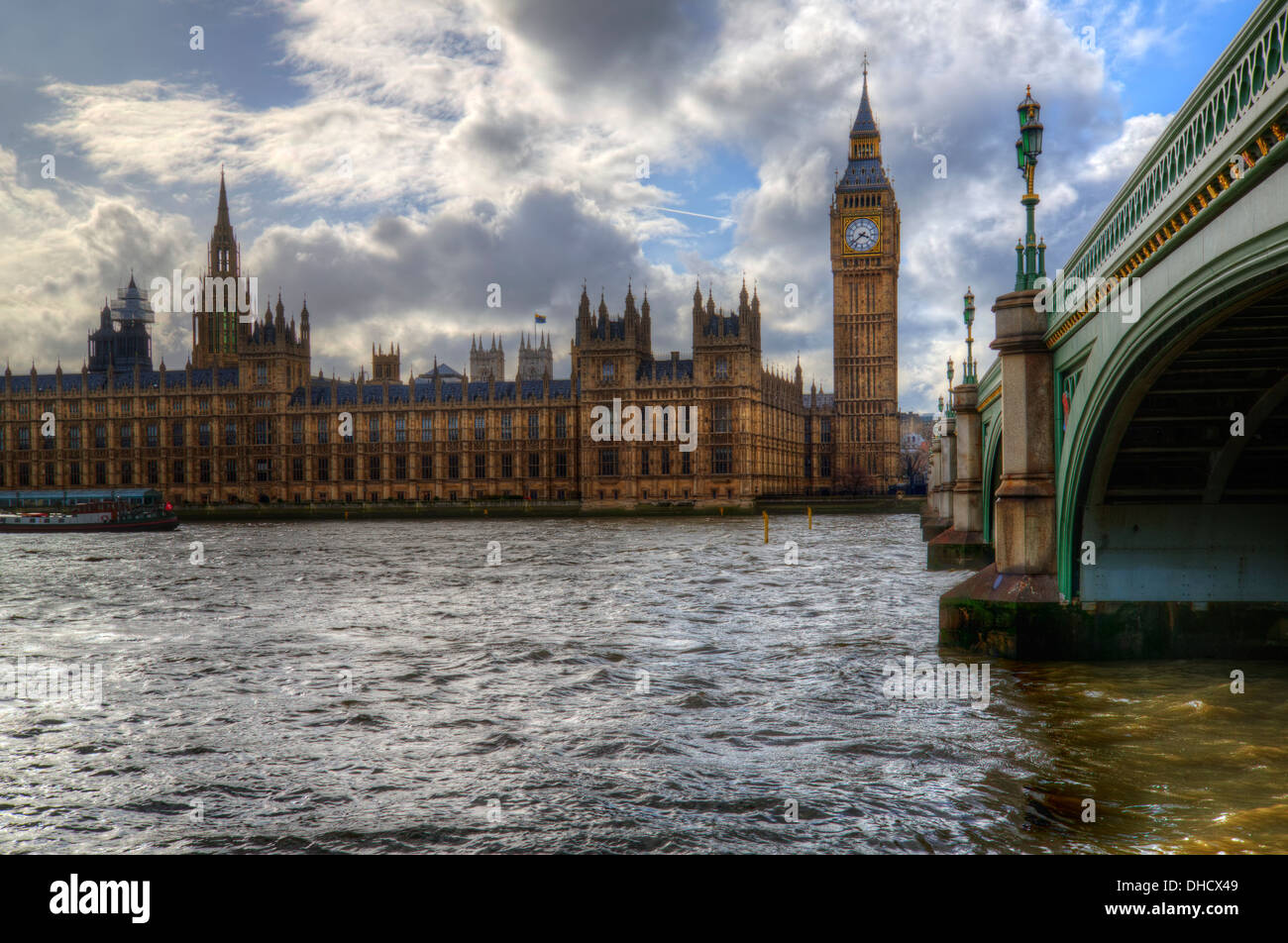 Big Ben and Houses of Parliament against blue sky Stock Photo