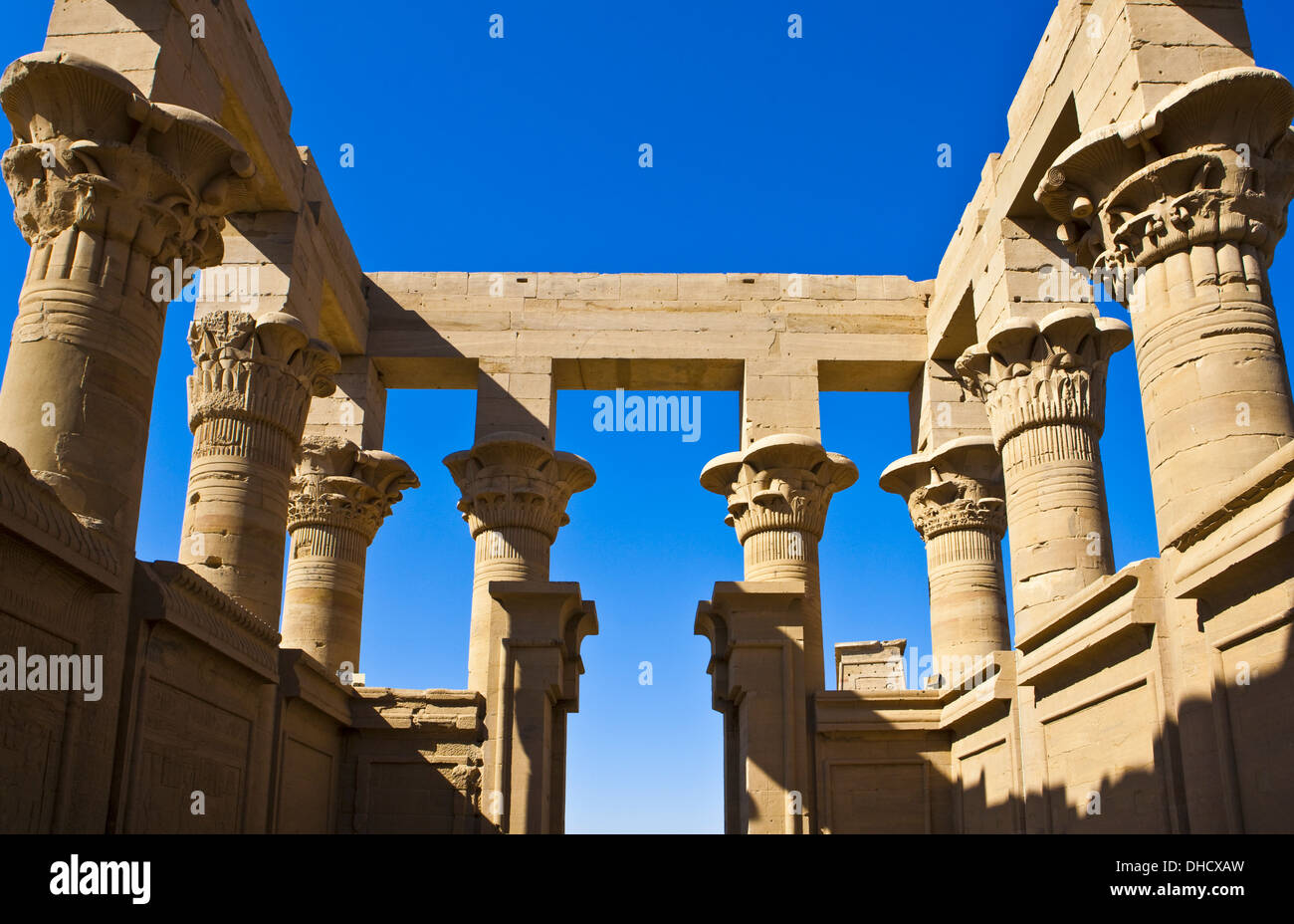 Africa Egypt, Aswan, view of the Philae temple on the Nile river Stock Photo
