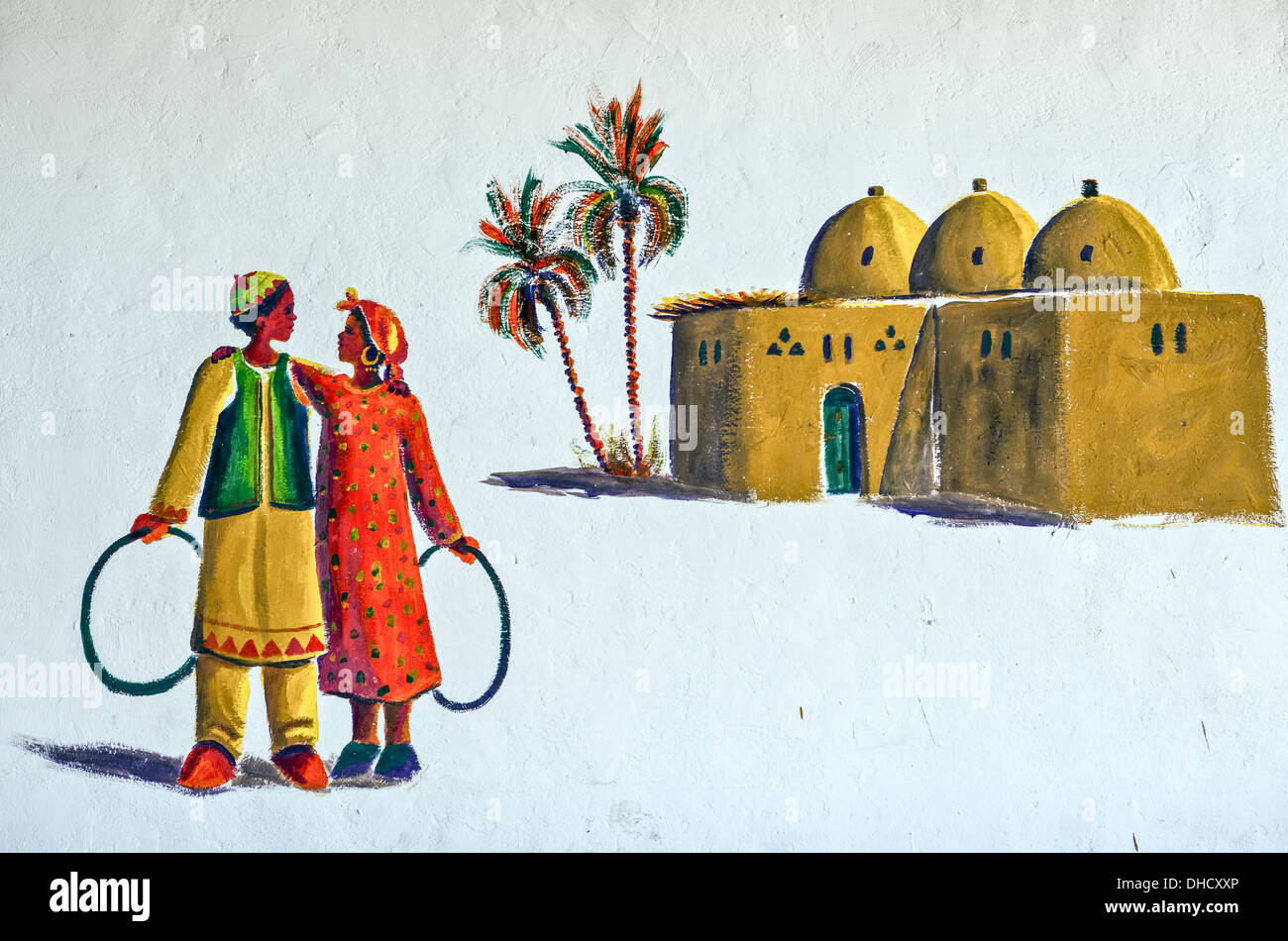 Africa Egypt, Aswan, paintings of a Nubian touristic house Stock Photo