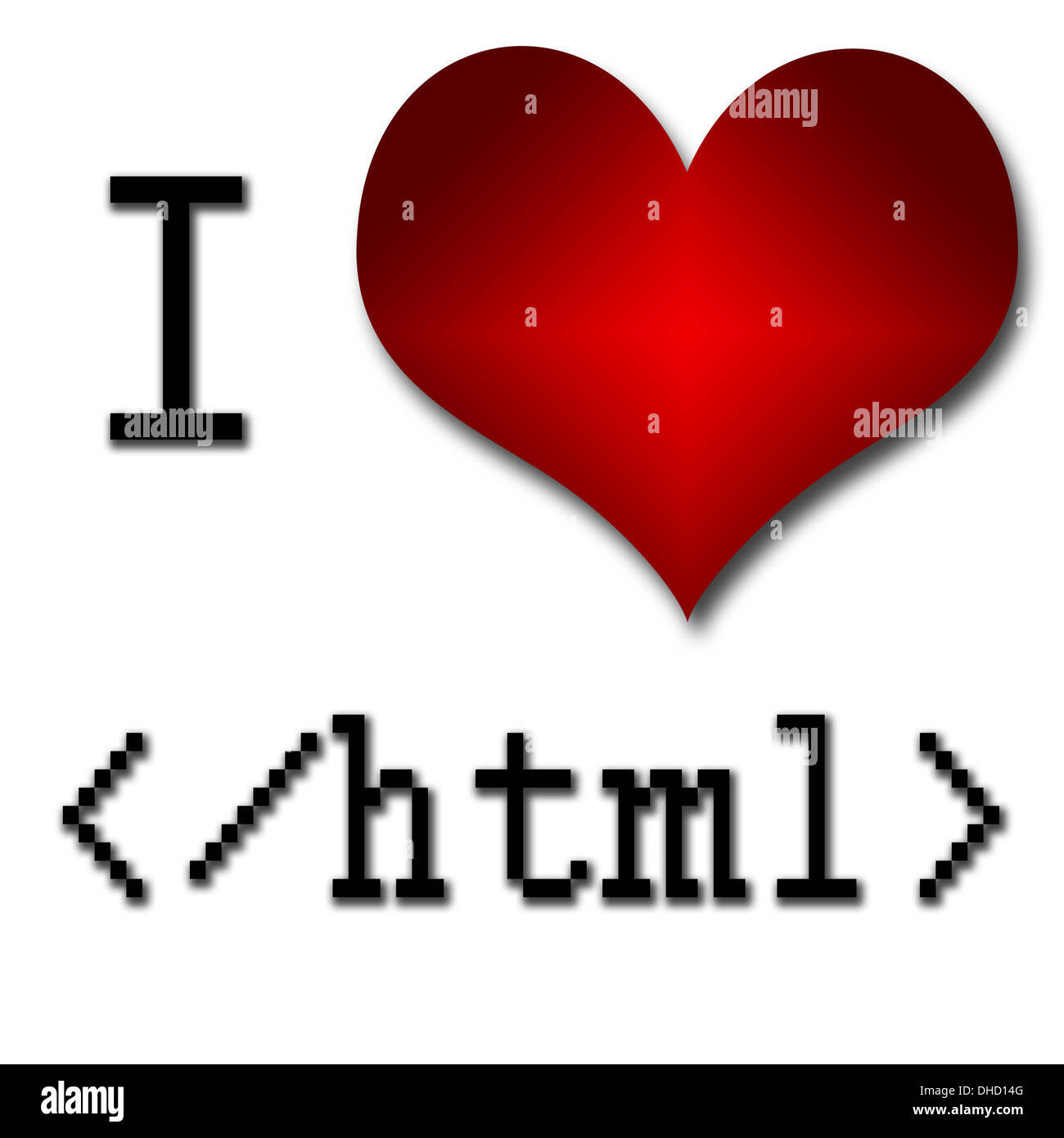 I love html. Funny concept of heart and inscription or text Stock Photo