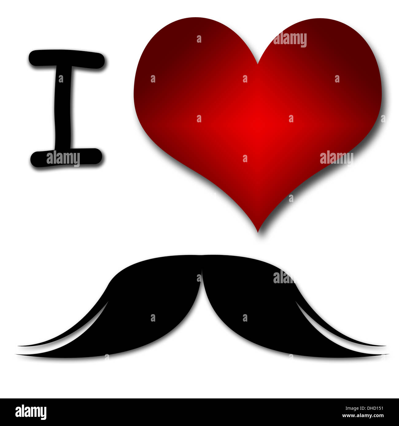 I love mustache. Funny concept of heart and inscription or text Stock Photo