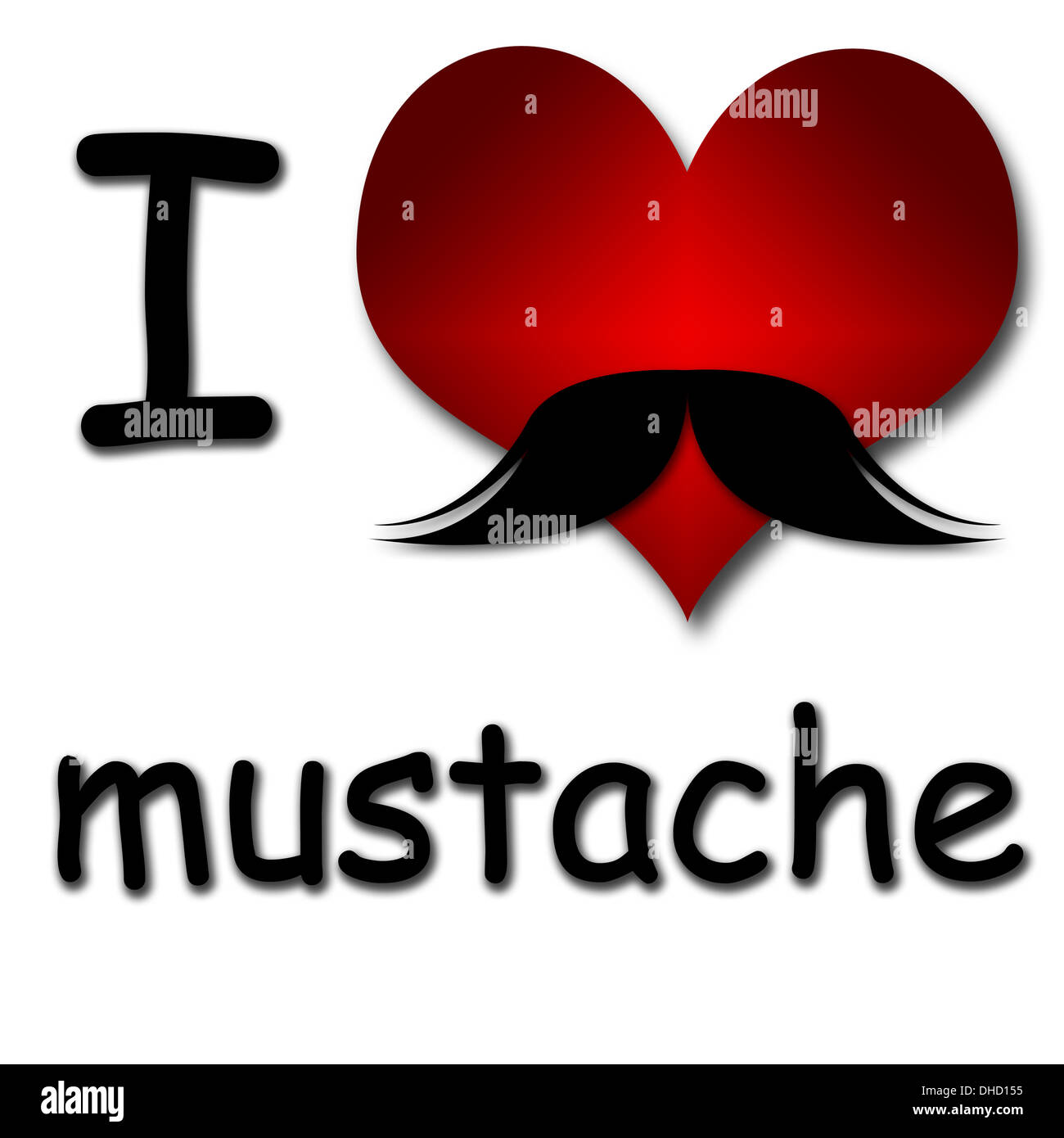 I love mustache. Funny concept of heart and inscription or text Stock Photo