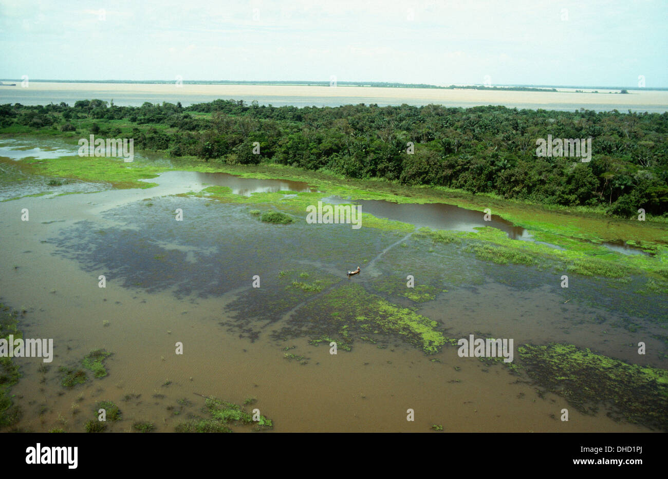 aerial view, confluence of amazonas river and tapajos river, santarem