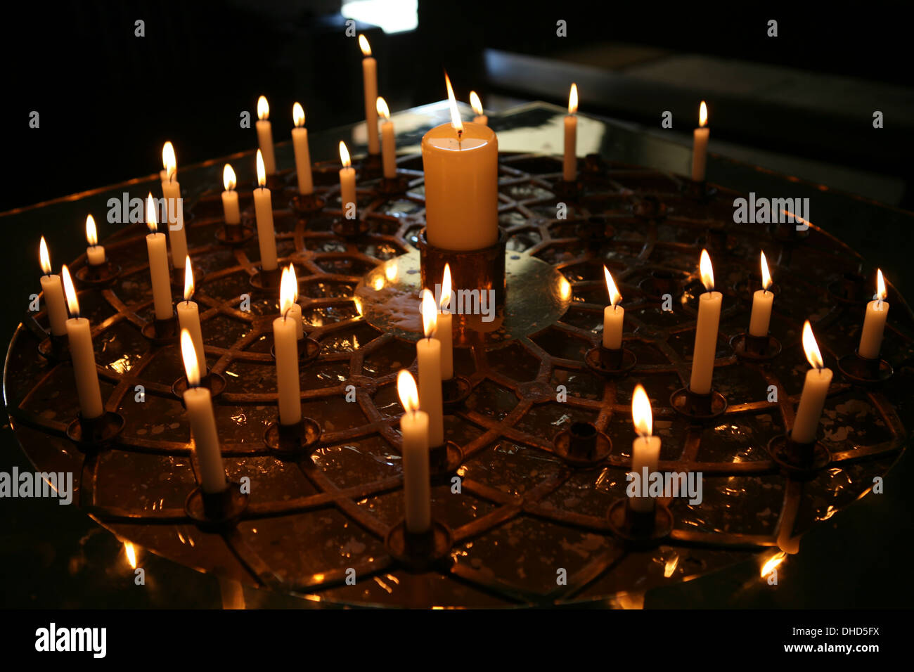 burning candles in a church Stock Photo Alamy