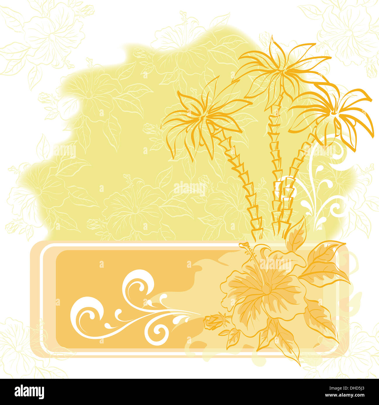 Exotic background, palm and flowers Stock Photo - Alamy