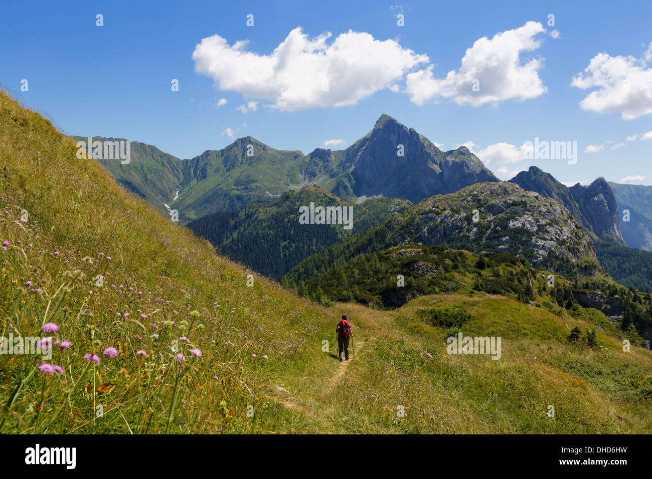 Italy, Friuli-Venezia Giulia, Carnic Alps, Hiker at Kleiner Pal Stock Photo