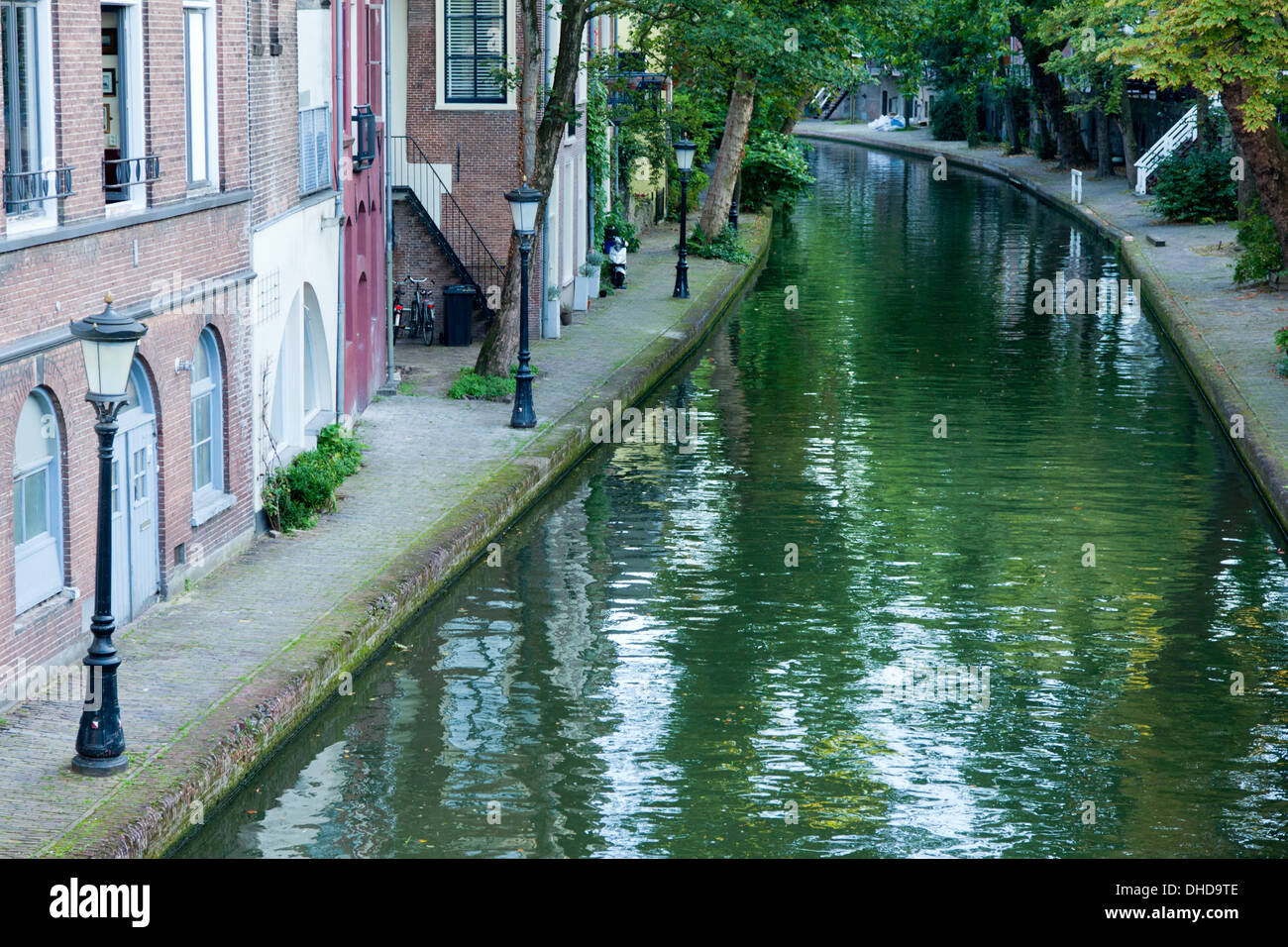 The unique split-level Oudegracht (old canal) that runs through the center of Utrecht Stock Photo