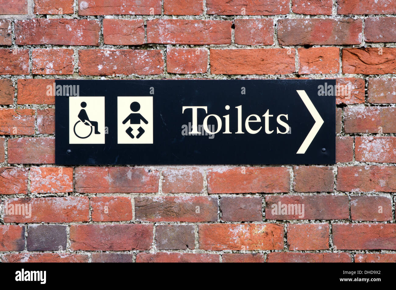 public sign showing disabled toilet and baby change room Stock Photo