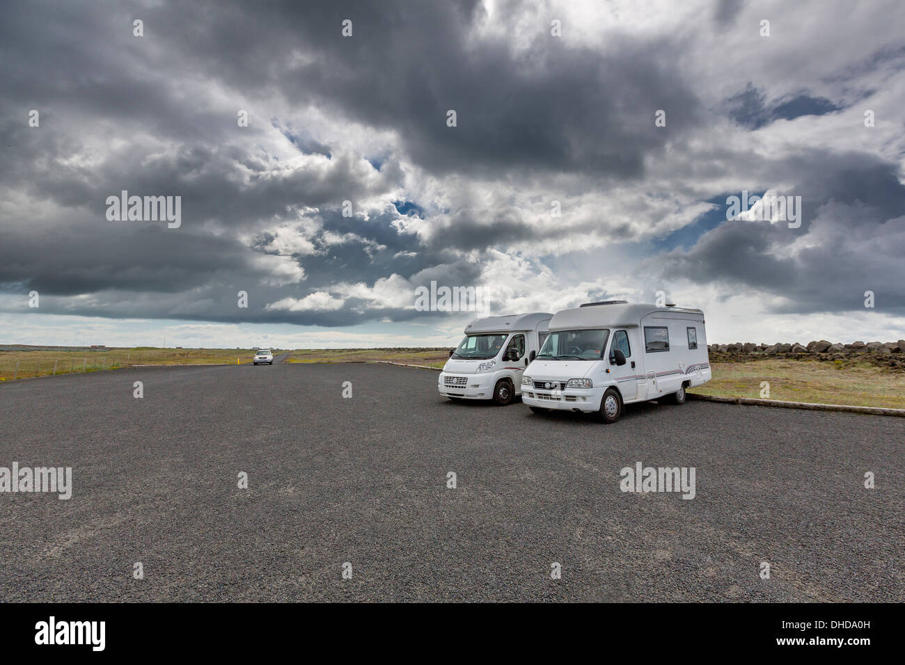 Recreational Vehicles in parking lot, Iceland Stock Photo Alamy