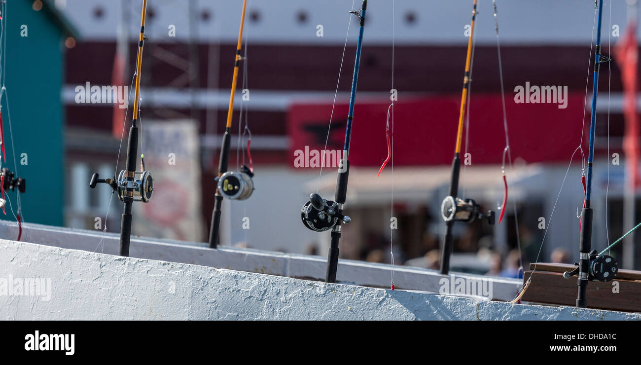 Fishing rods, Reykjavik Harbor, Reykjavik, Iceland Stock Photo