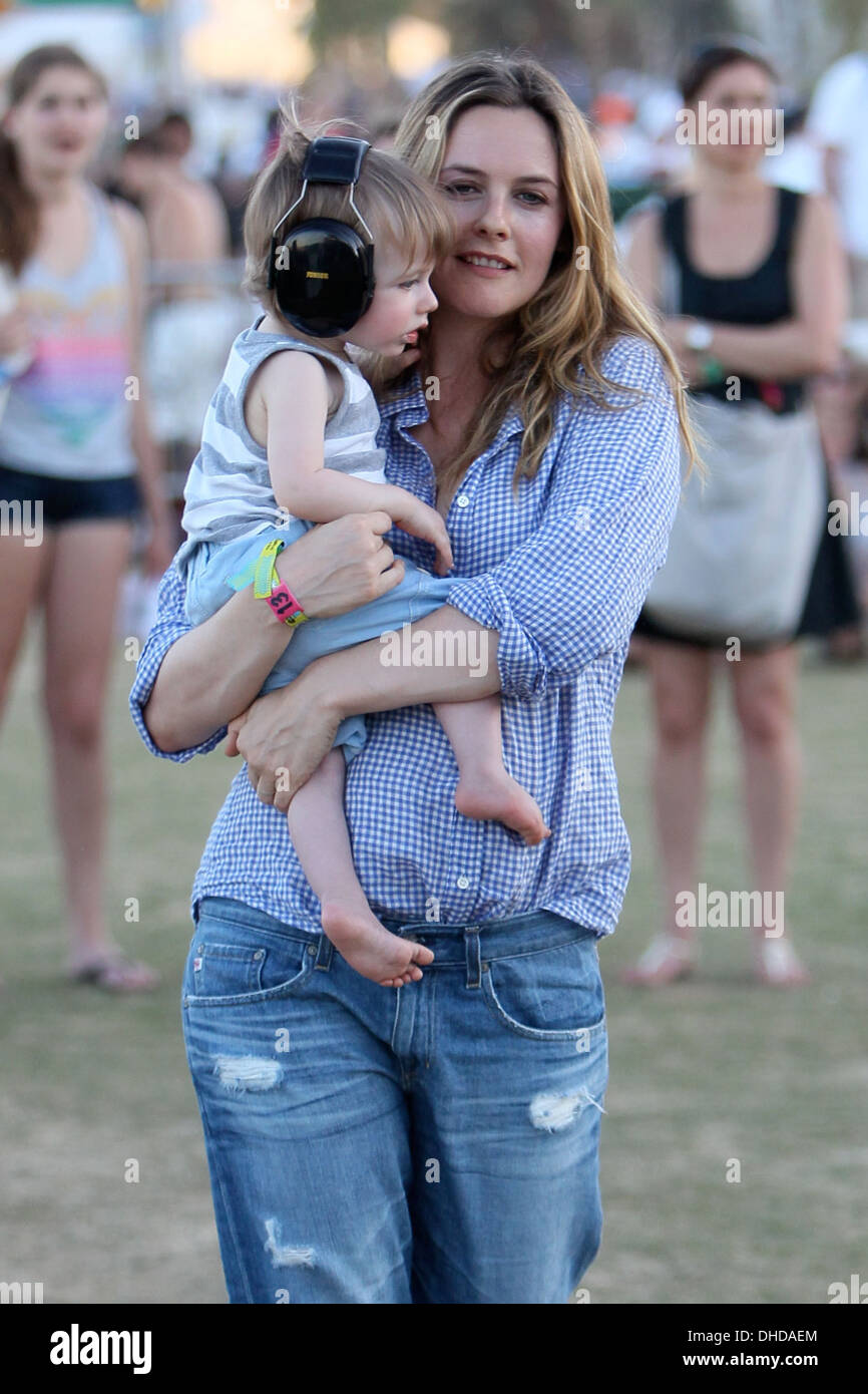 Alicia Silverstone and son Bear Blu Jarecki Celebrities at 2012 Coachella Valley Music and Arts Festival - Week 2 Day 2 Indio Stock Photo