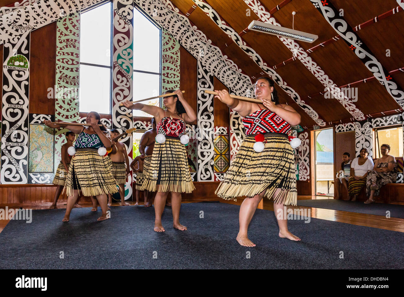 Poi dancers at Pakowhai Marae, Gisborne, North Island, New Zealand, Pacific Stock Photo