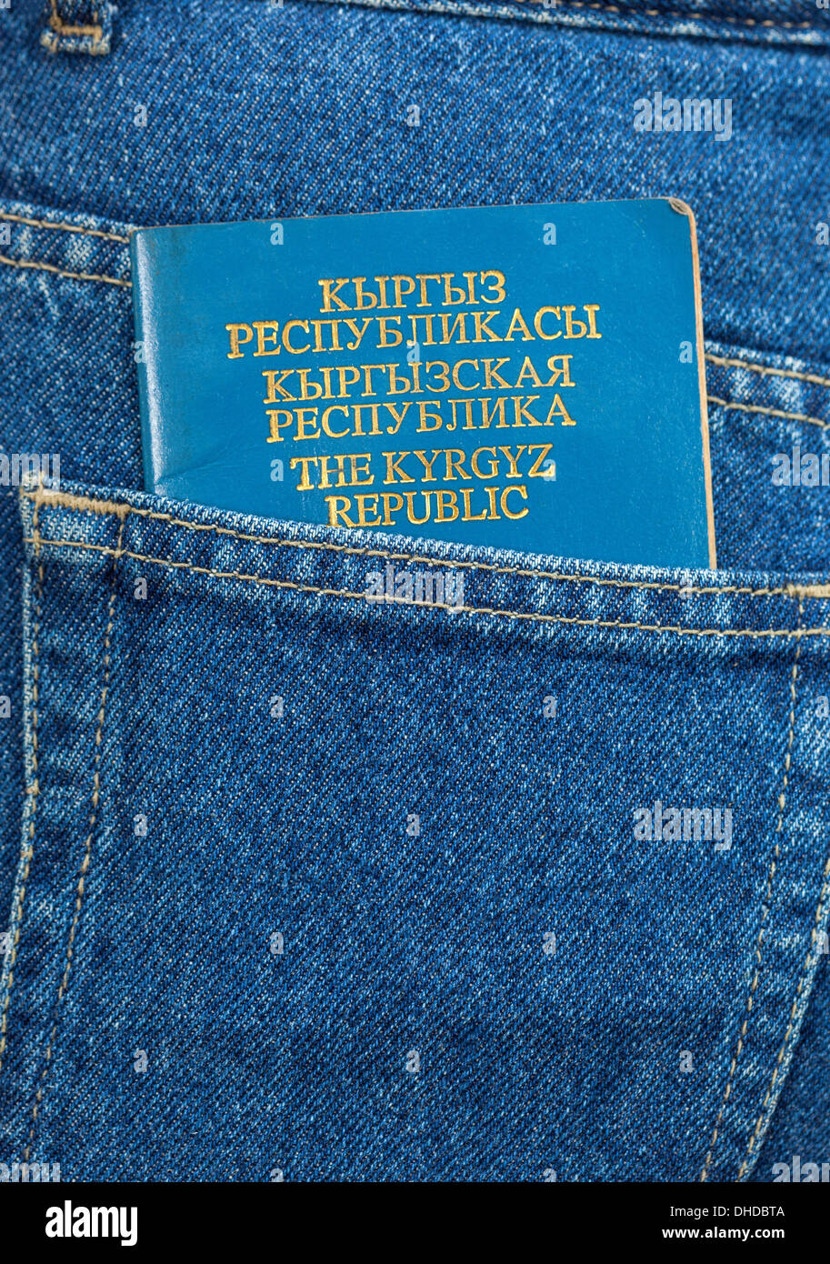 Kyrgyz Republic passport in the back jeans pocket Stock Photo