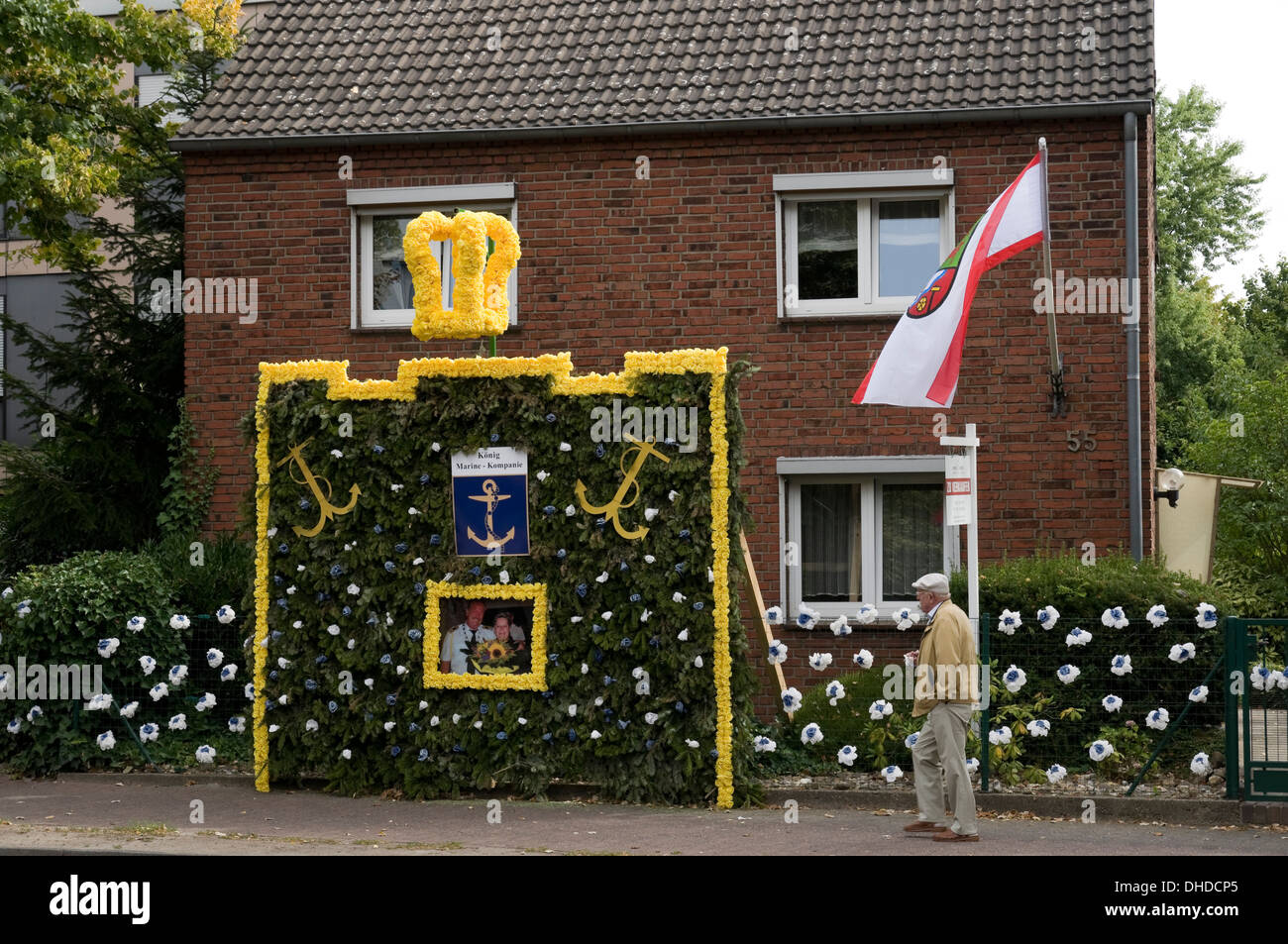 House decorated for Schützenfest in Meerbusch, NRW, Germany Stock Photo
