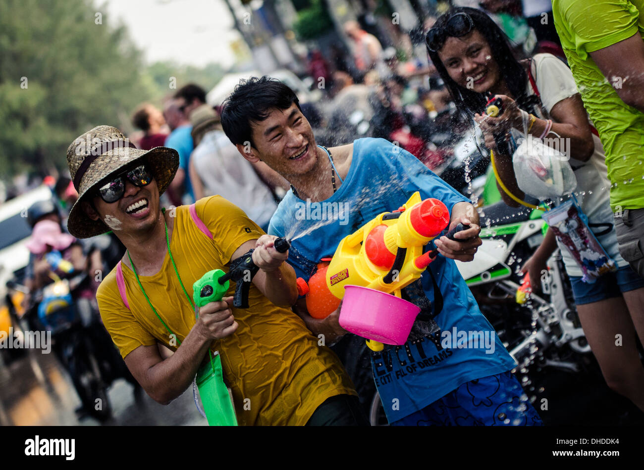 Locals celebrate Thai New Year by throwing water at one another