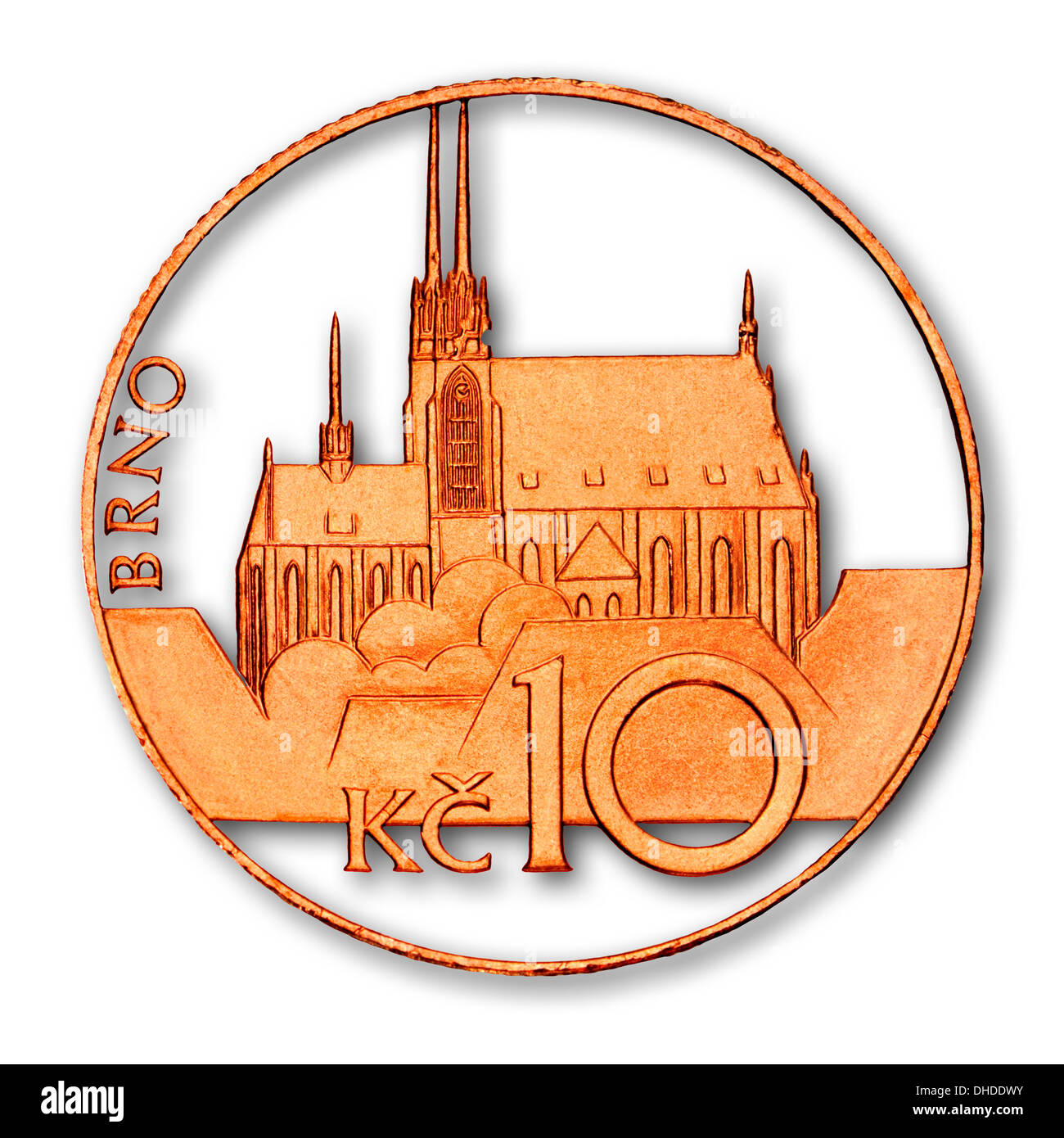 Brno Cathedral of St Peter and St Paul, from Czech Republic 10Kc coin Stock Photo