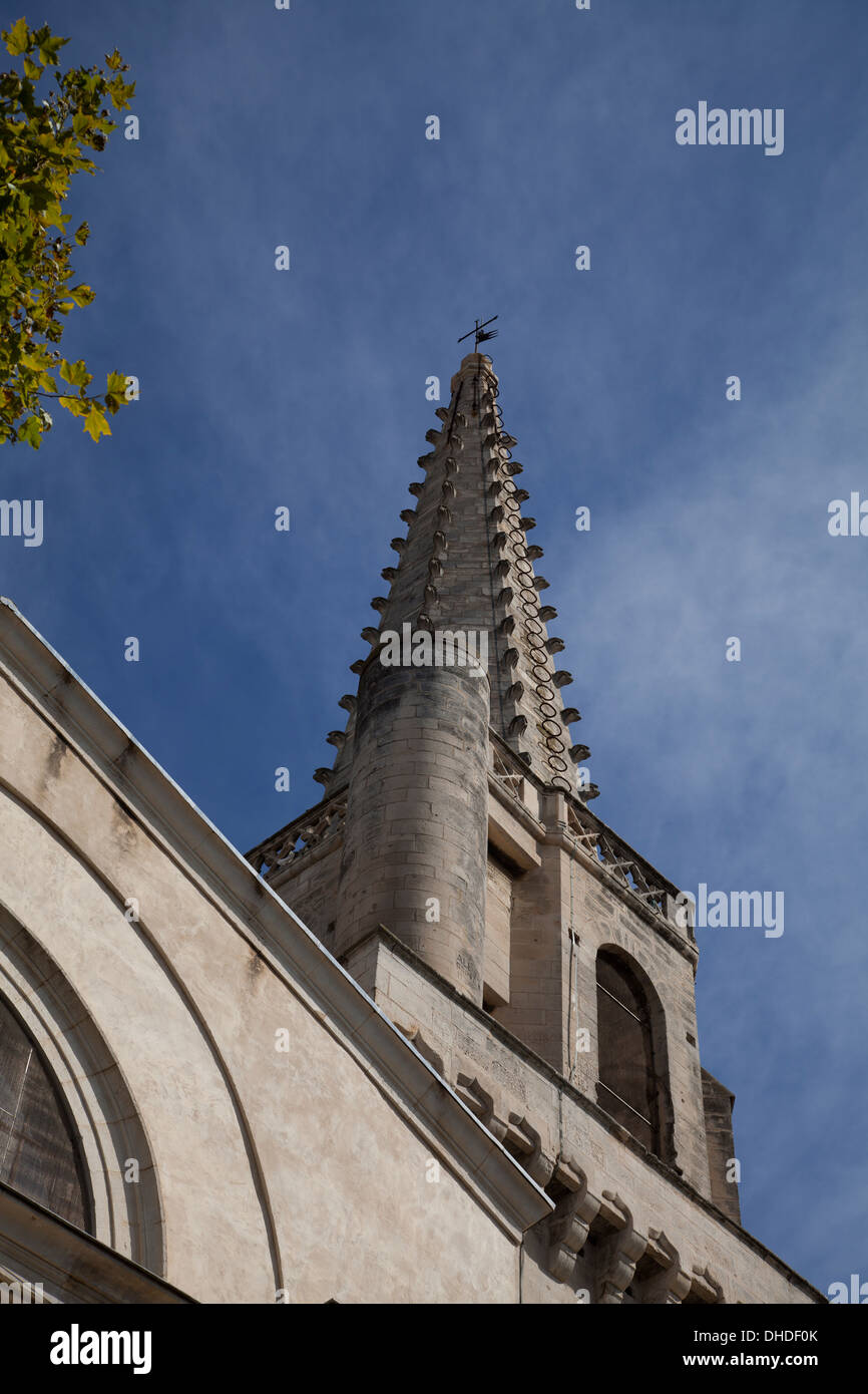 The 14C belltower of the Collégiale St Martin at St Rémy de Provence Stock Photo