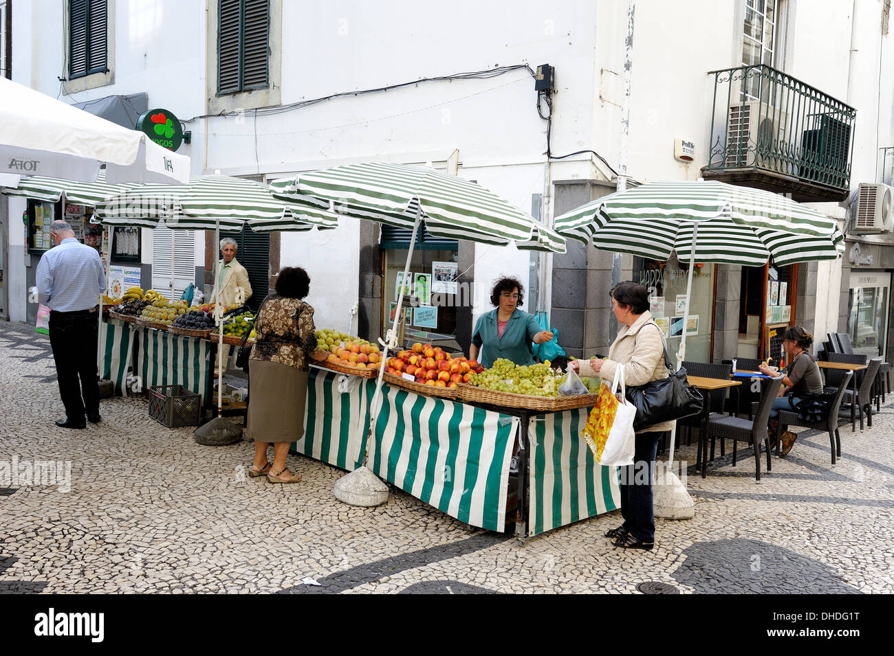 Funchal Madeira. A fruit and vegetable stall trading in the old town area. Stock Photo