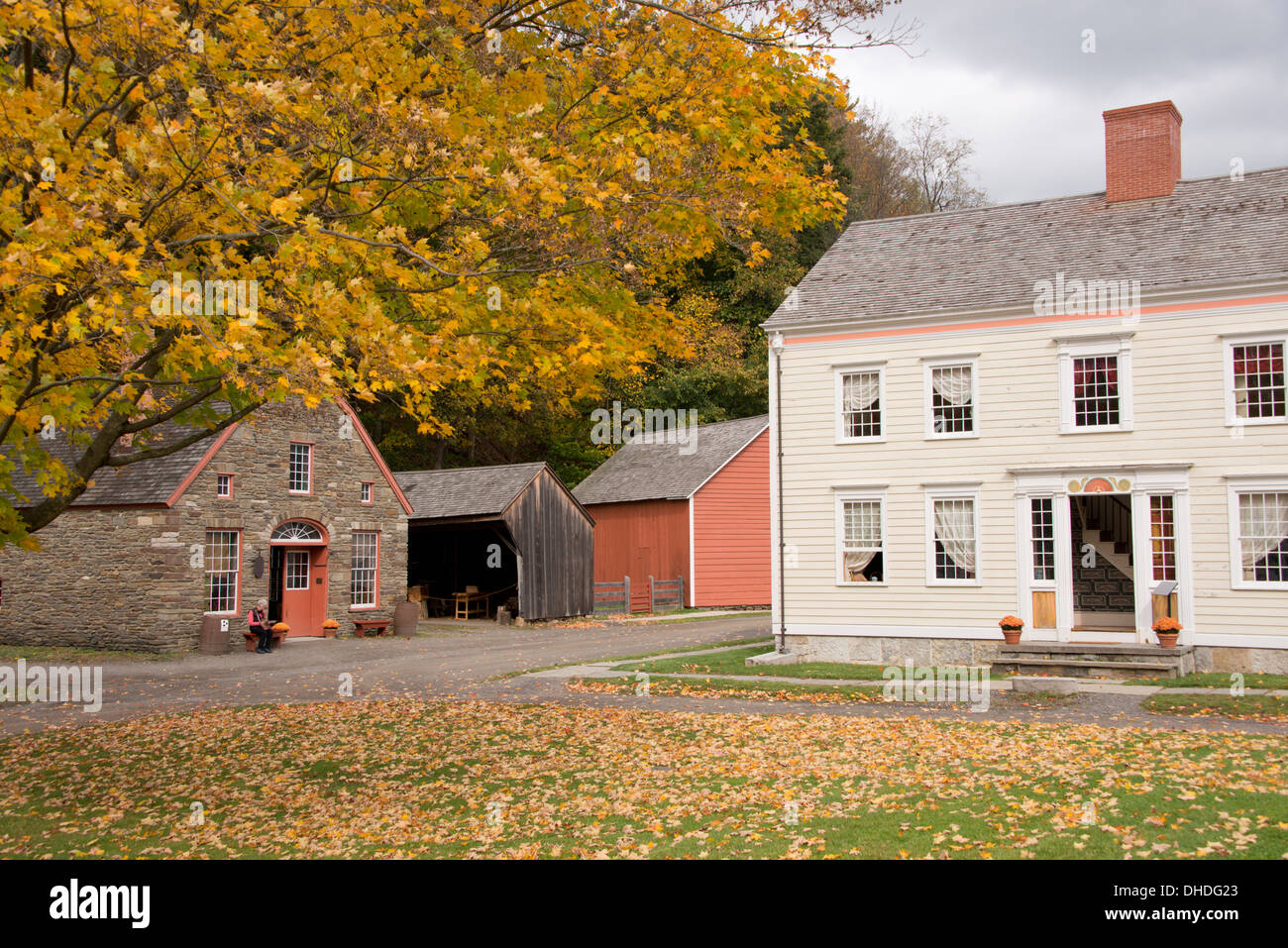 New York, Cooperstown, Farmers Museum. Historic buildings in the Autumn