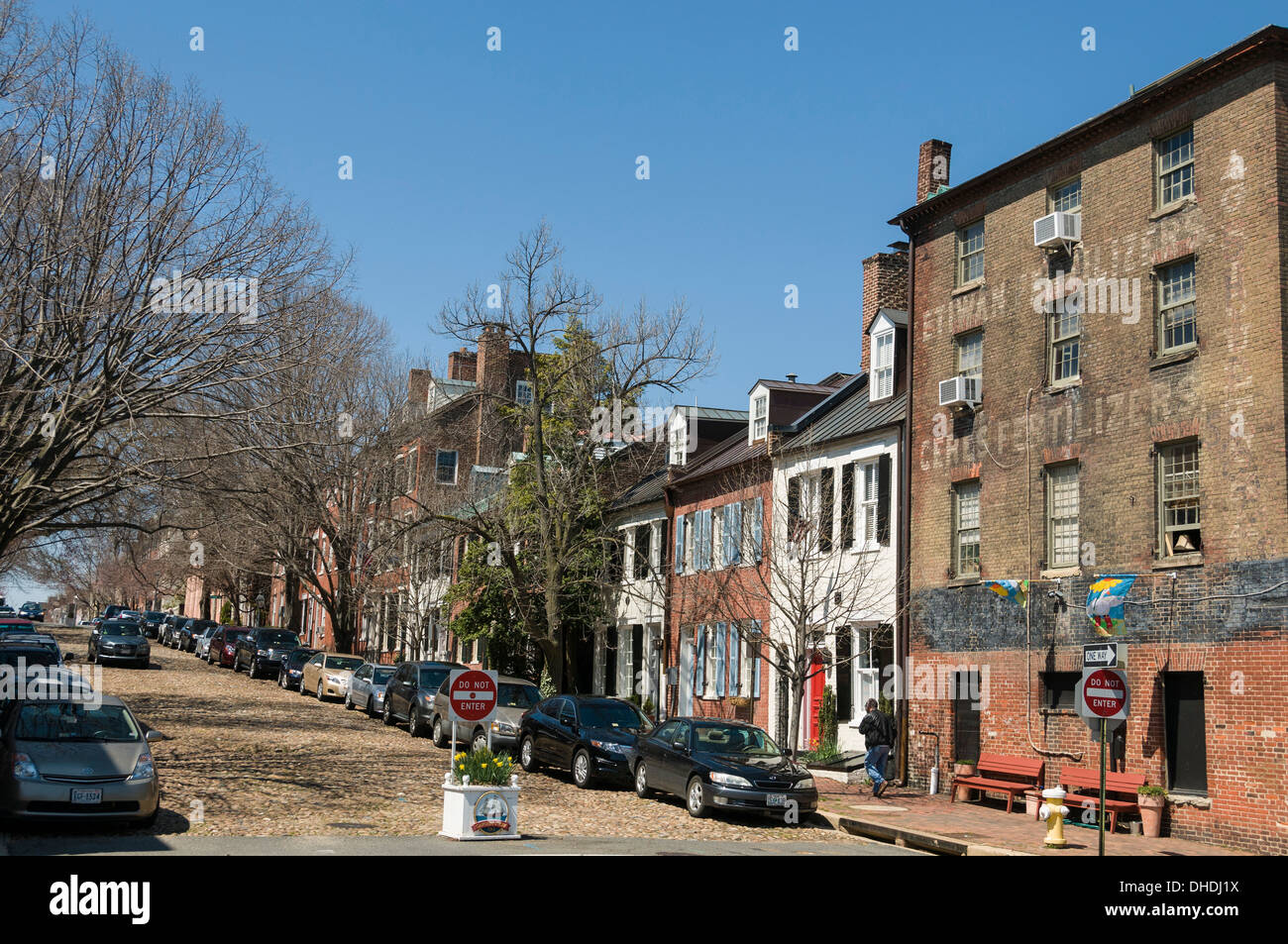 Prince Street also known as Captains Row in Old Town, Alexandria Stock