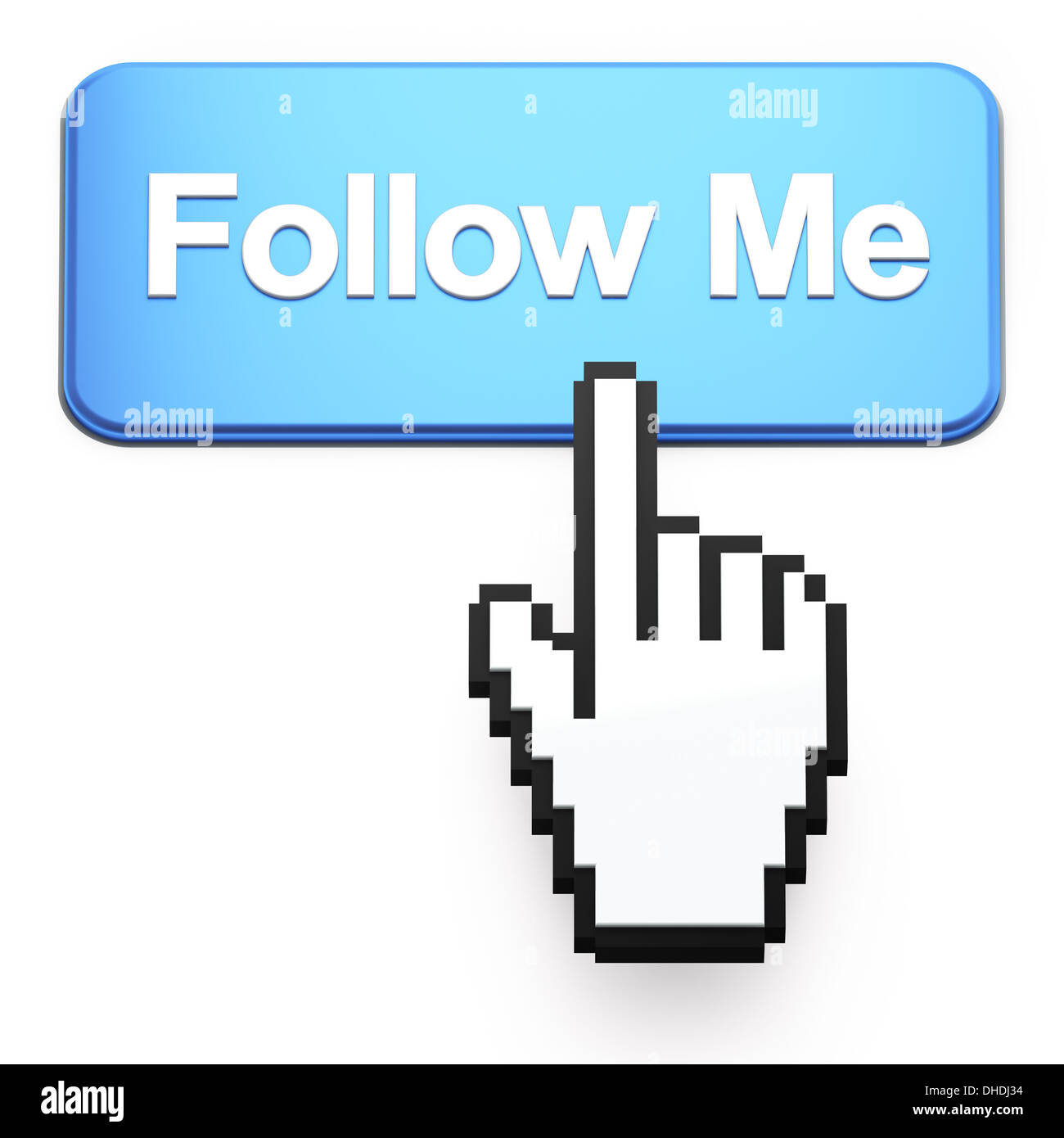 Handshaped mouse cursor press Follow Me button Stock Photo Alamy