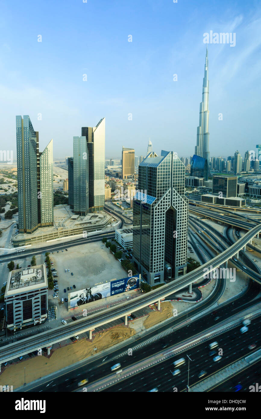 Cityscape and Burj Khalifa, Dubai, United Arab Emirates, Middle East Stock Photo