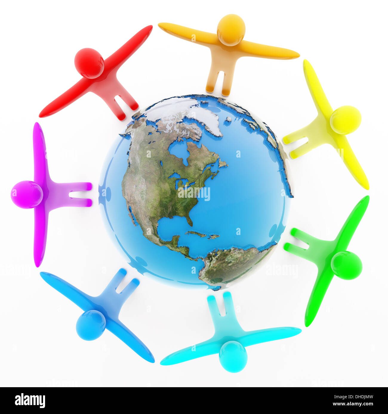 Peoples holding hands around the Earth Stock Photo