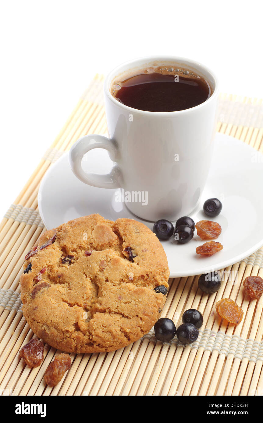 Cookies with raisins and blueberries and cup of coffee Stock Photo - Alamy