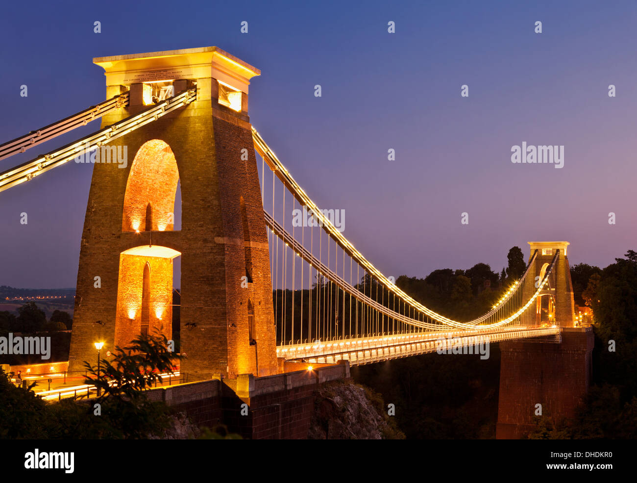 Clifton suspension bridge illuminated at night sunset clifton downs Bristol Avon England UK GB Europe Stock Photo