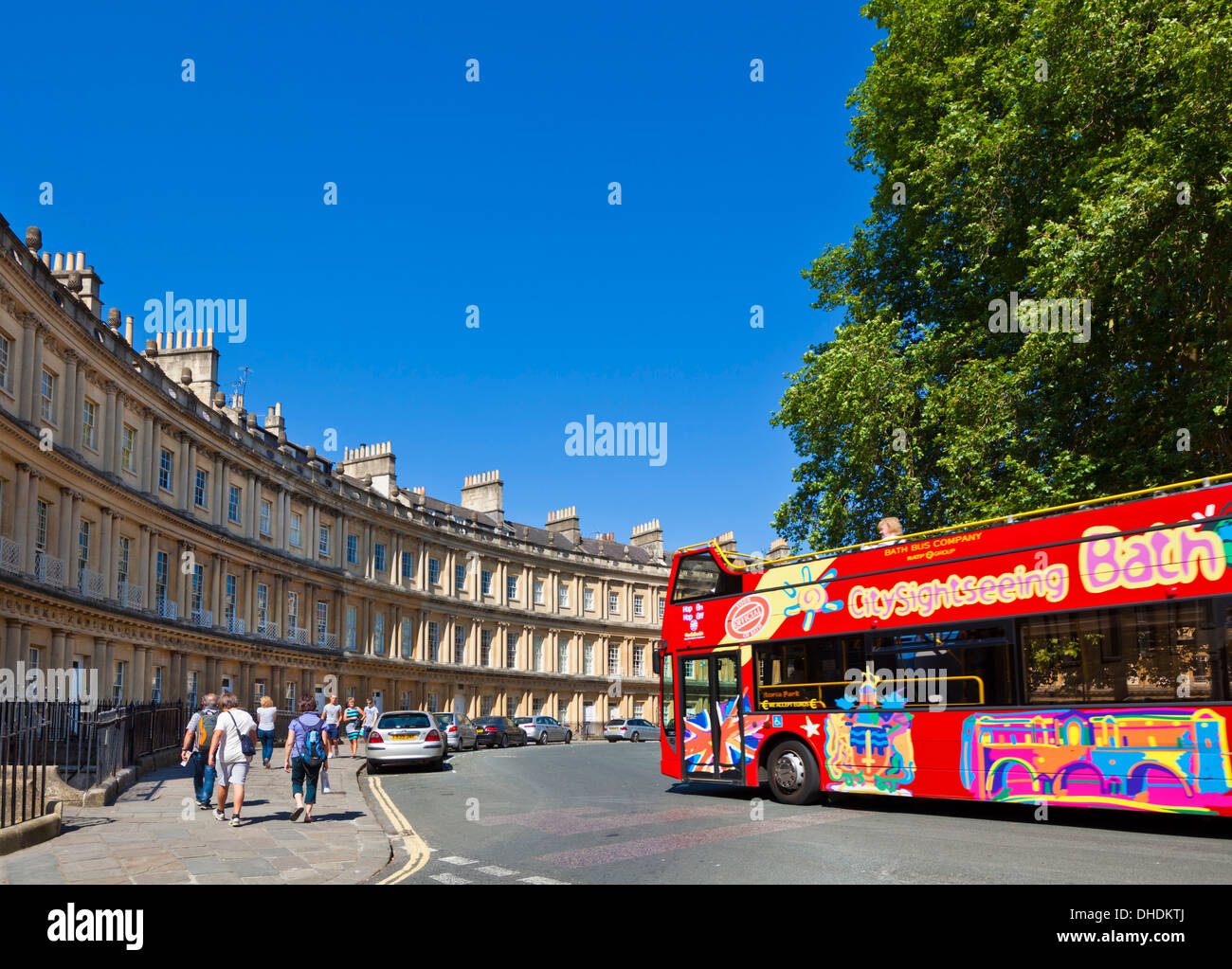 Bath tour bus driving around The Circus in Bath with its Georgian  Architecture Bath City Somerset England UK GB EU Europe Stock Photo - Alamy