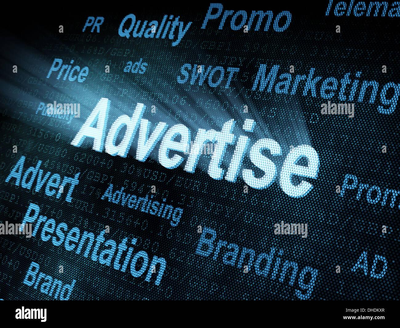Pixeled word Advertise on digital screen Stock Photo