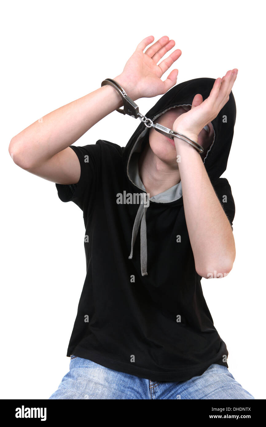 Young Man in Handcuffs Stock Photo